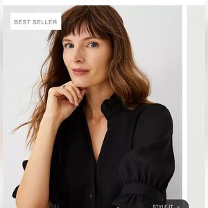 Ann Taylor Ruffle Button Top Blouse - Black Size L